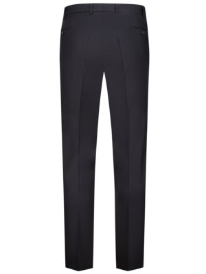Back view of a pair of black suit trousers. The trousers are shown from the waist down, with two back pockets visible. The garment has a tailored design with a button and a zipper.