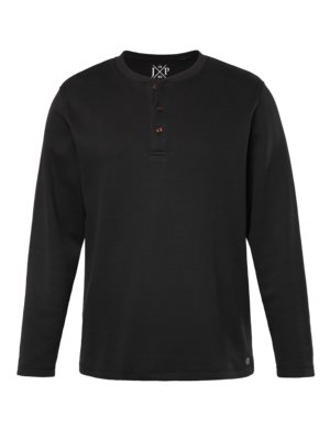 Long-sleeved shirt with serafino collar and ribbed knit collar