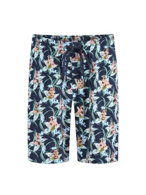 Elastische pyjamashort met tropische print