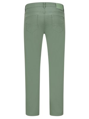 Back view of green-colored pants with a button and zipper closure at the waist. The pants have two back pockets with a distinctive design, belt loops, and a small label. The pants are displayed against a white background.