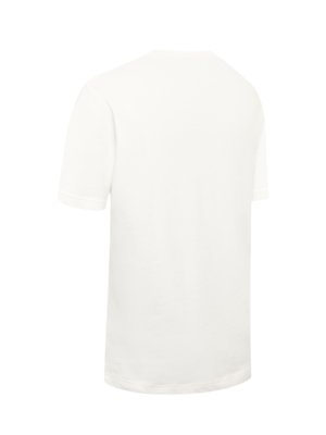 Rückansicht eines weißen T-Shirts mit kurzen Ärmeln auf weißem Hintergrund