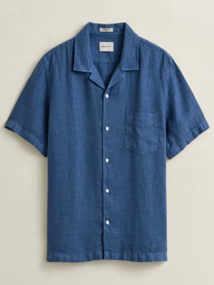 Short-sleeved linen shirt with chest pocket, regular fit