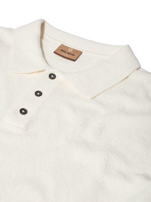 Extralanges Strick-Poloshirt aus einem Bouclé-Baumwoll-Mix