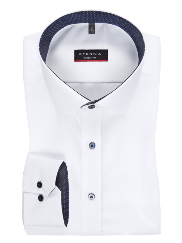 Levně Eterna, Business košile s kontrastními prvky na vnitřním límečku, modern fit Bílá
