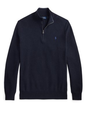 Cotton knit Troyer with logo embroidery and texture