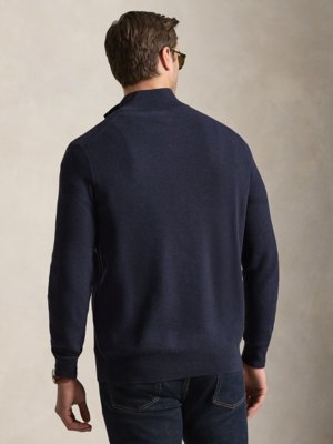 Cotton knit Troyer with logo embroidery and texture