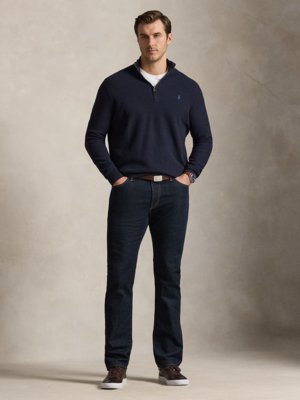 Cotton knit Troyer with logo embroidery and texture