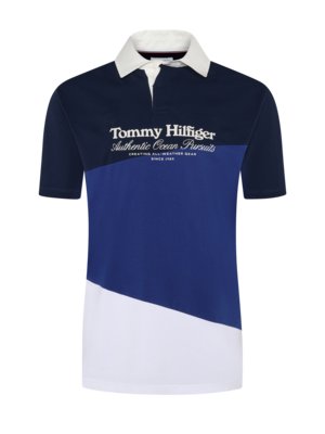 Poloshirt mit Colorblocking-Streifen und Label-Schriftzug