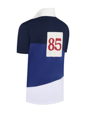 Poloshirt mit Colorblocking-Streifen und Label-Schriftzug
