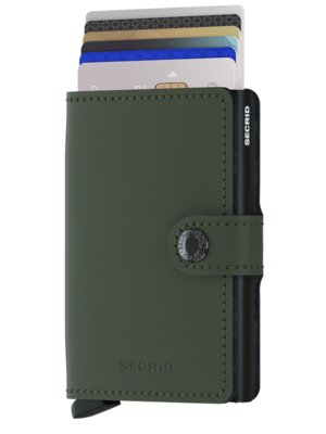 Wallet with snap fastener and label lettering