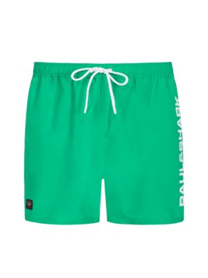 Swimming trunks with logo patch