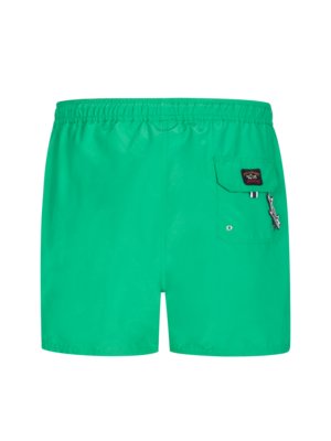 Swimming trunks with logo patch