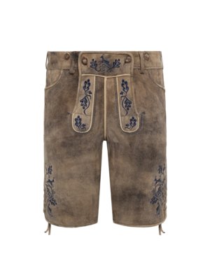 Trachtenlederhose aus Ziegeleder mit Reliefstickereien