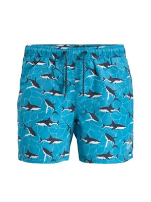 Swimming trunks with shark print