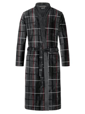 Terrycloth dressing gown with check pattern