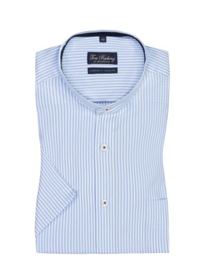 Short-sleeved-shirt-with-a-standing-collar-and-striped-pattern