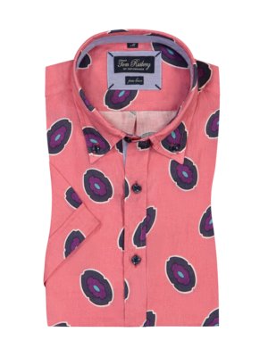 Short-sleeved linen shirt with all-over print