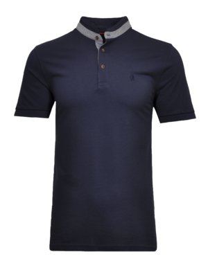 Piqué polo shirt with contrasting standing collar 