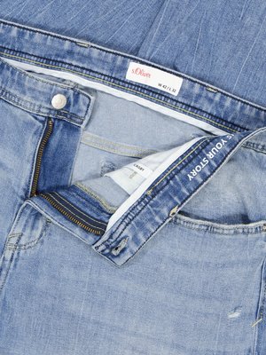 Jeansy 5 pocket z efektami w stylu used look, wersja bardzo długa 