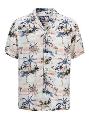 Short-sleeved shirt with flamingo print