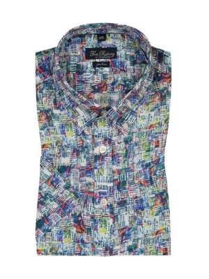 Short-sleeved linen shirt with all-over print