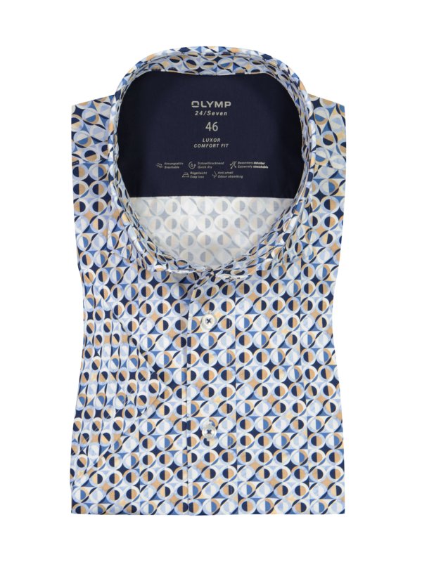 Levně Olymp, Košile s krátkým rukávem Luxor, comfort fit, streč 24/7 Modrá
