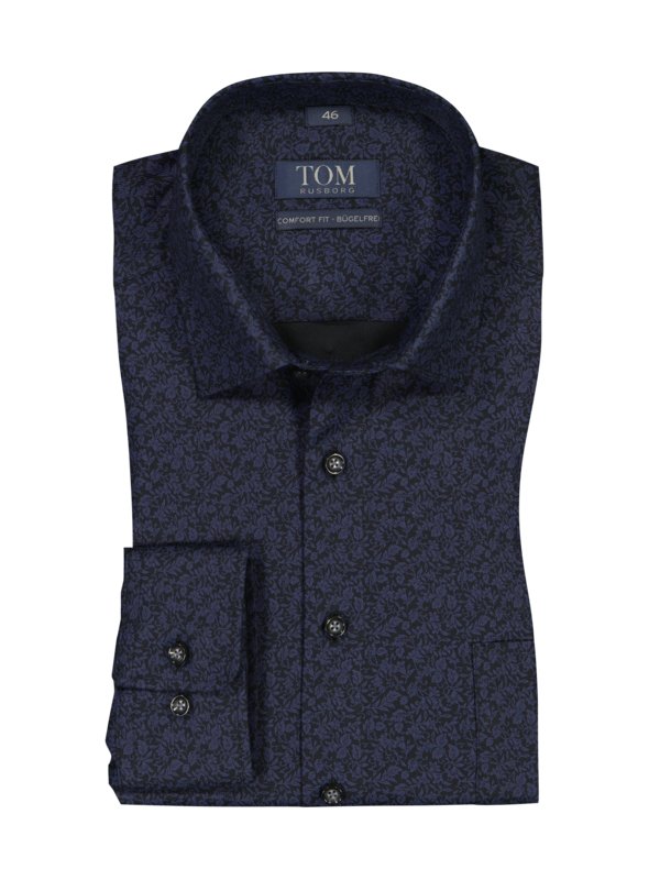 Levně Tom Rusborg, Košile s jemným vzorem a náprsní kapsou, Comfort Fit Černá