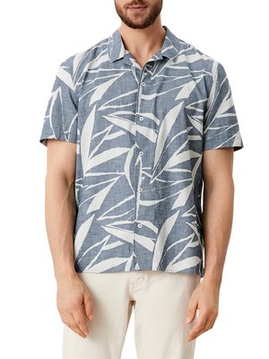 Short-sleeved shirt with resort collar and all-over print, extra long
