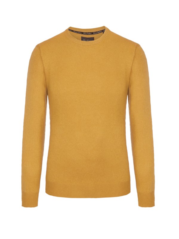 Levně Tom Rusborg Premium, Kašmírový svetr s kulatým výstřihem Zlato