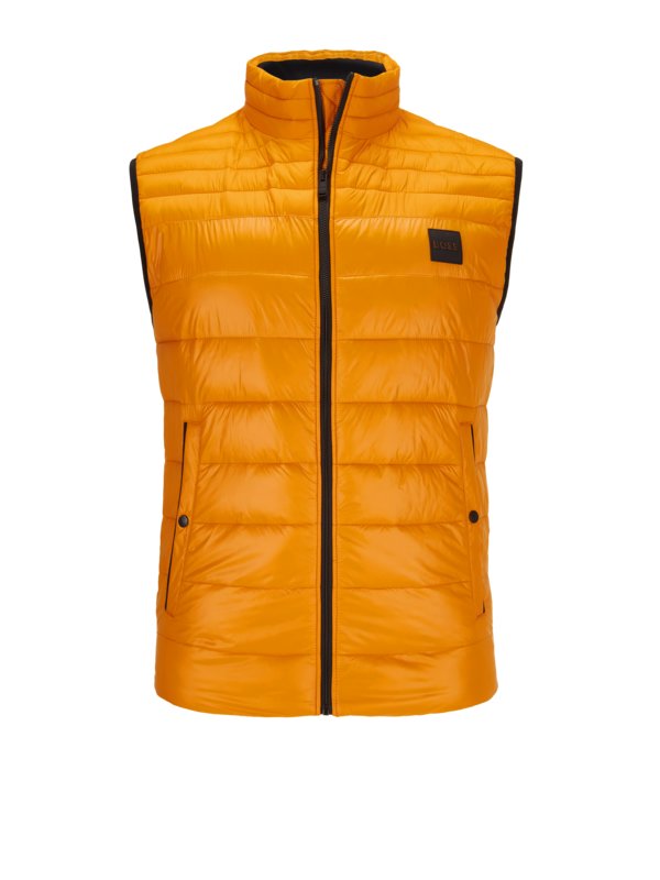 Levně Boss Orange, Prošívaná vesta lesklého vzhledu s logem na hrudi Oranžový