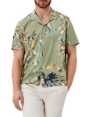Short-sleeved shirt with palm tree pattern, extra long