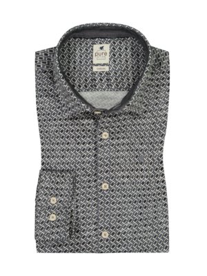 Cotton-shirt-with-geometric-all-over-print,-Kent-collar