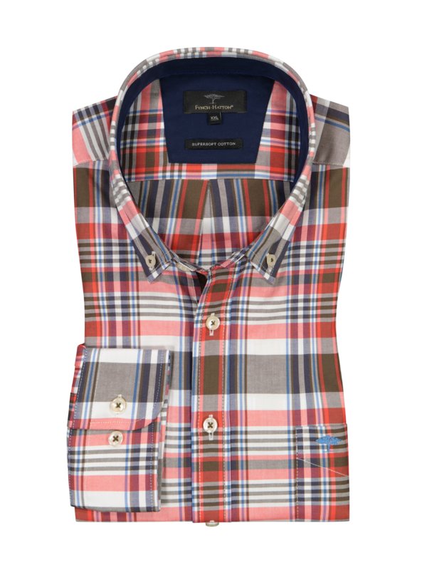 Levně Fynch-Hatton, Košile s tartanovým vzorem, super jemná bavlna, náprsní kapsa Oranžový