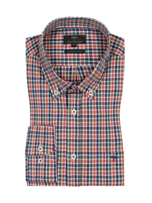 Shirt with check pattern with breast pocket and embroidered logo
