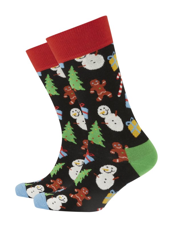 Übergröße : Happy Socks, Socken mit Christmas-Muster in Schwarz
