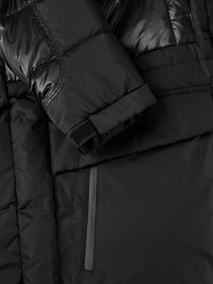 Down jacket with logo patch