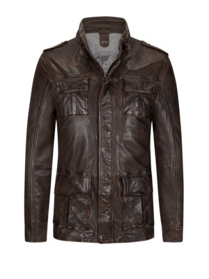 Leather jacket in a field jacket look