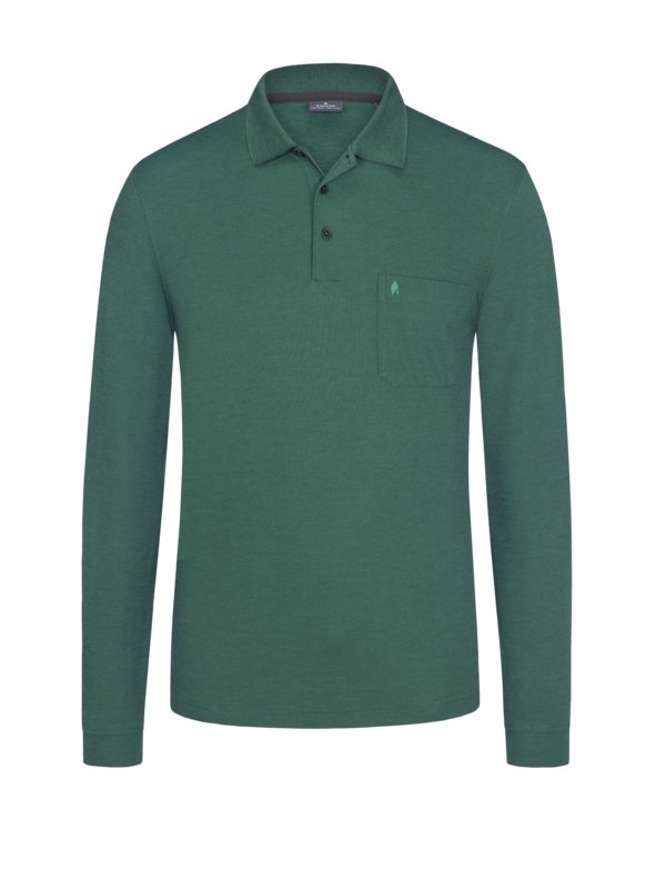 Levně Ragman, Polo tričko s dlouhým rukávem, ze směsi bavlny Zelená