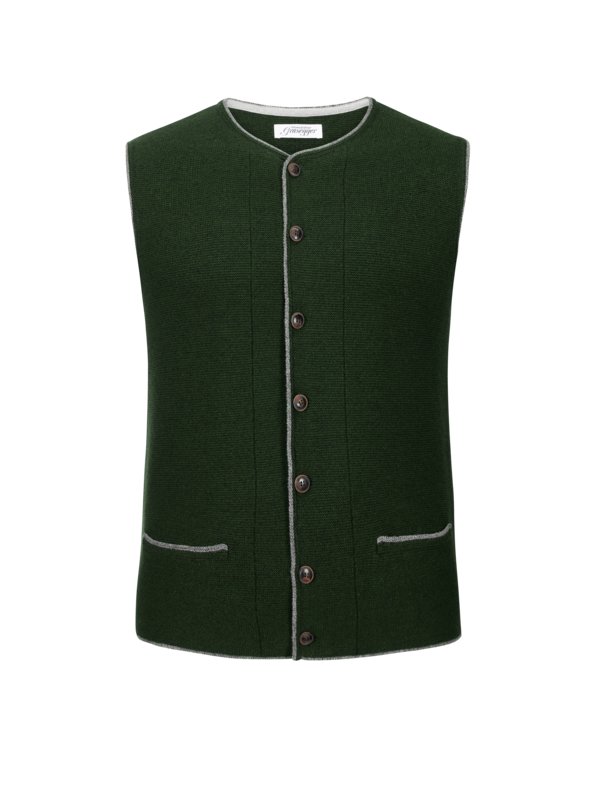 Levně Grasegger, Krojovaná vesta z úpletového materiálu Zelená