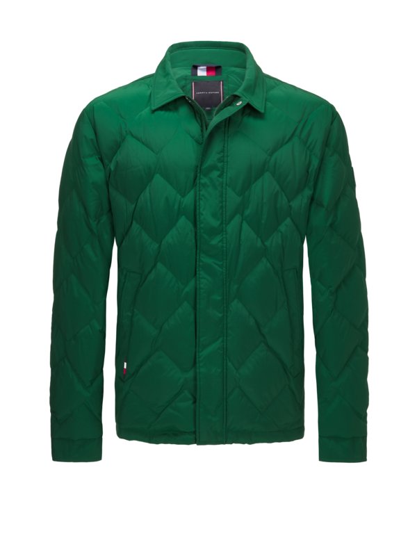 Levně Tommy Hilfiger, Lehká péřová bunda s kosočtvercovým prošíváním Zelená