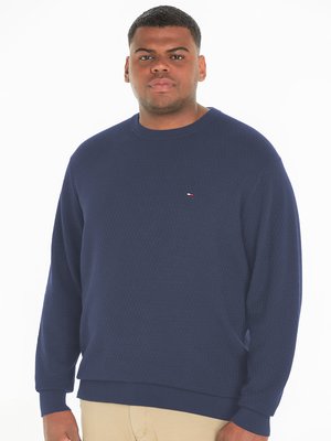 Sweater with round neck in waffle piqué