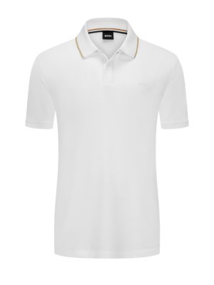 Polo shirt with contrasting collar and snap fastener