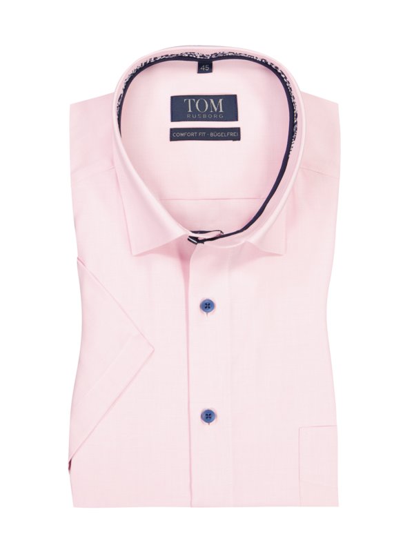 Levně Tom Rusborg, Bavlněná košile s krátkým rukávem, s náprsní kapsou, Comfort Fit Růžově Červená
