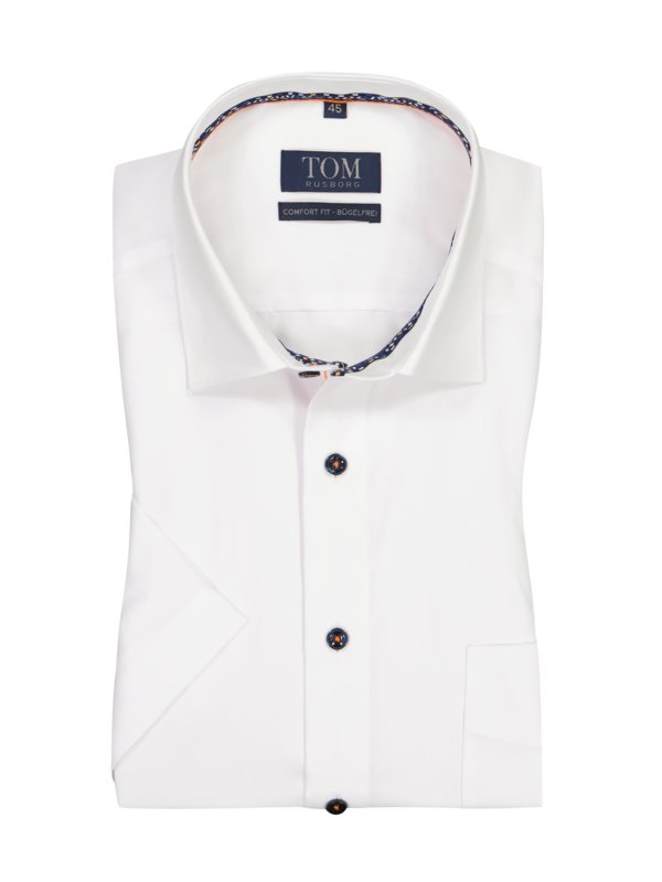 Levně Tom Rusborg, Košile s krátkým rukávem z bavlny, comfort fit Bílá