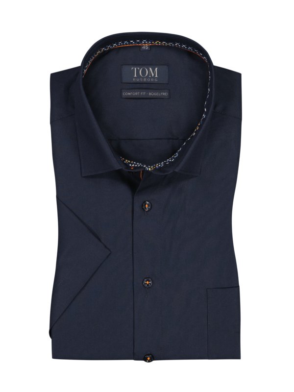 Levně Tom Rusborg, Košile s krátkým rukávem z bavlny, comfort fit NámořnickáModrá