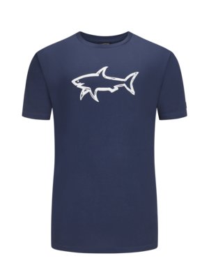 T-Shirt-aus-Baumwolle-mit-gespachteltem-Hai-Motiv