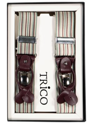 Suspenders with leather loops and striped pattern