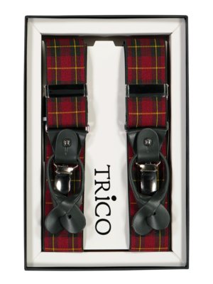 Suspenders with leather loops and Blackwatch pattern