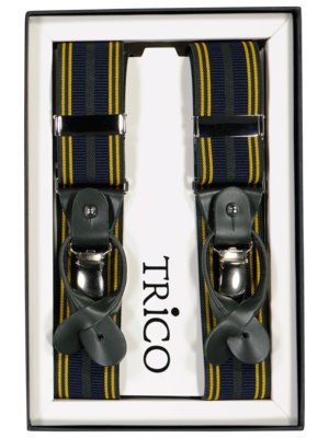 Suspenders with leather loops and striped pattern