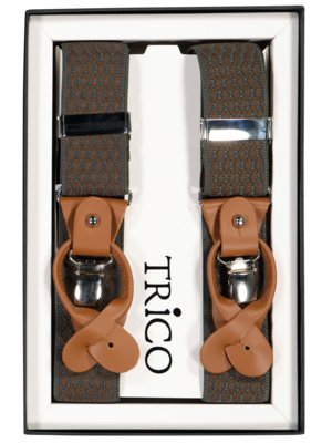 Suspenders with leather loops and diamond pattern